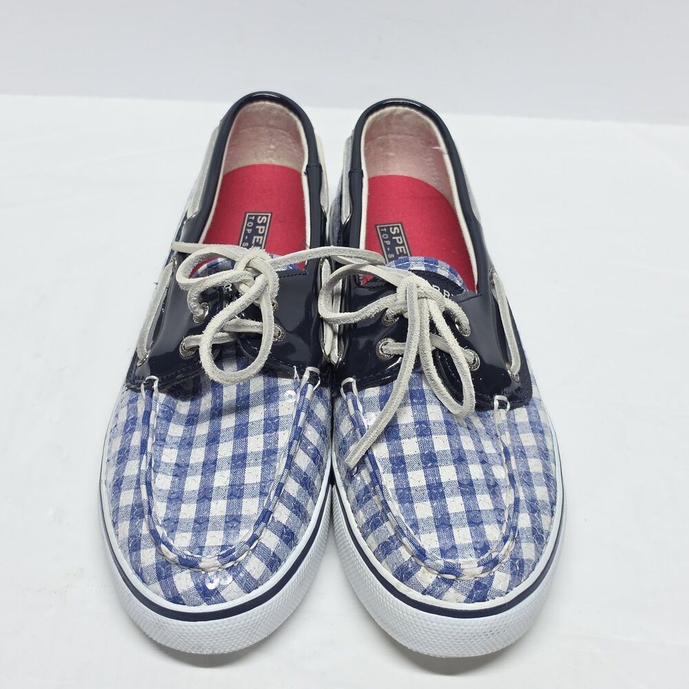 Sperry Bahama Blue Plaid Sequined Boat Shoes Loafers Women's Size 7.5 Yacht